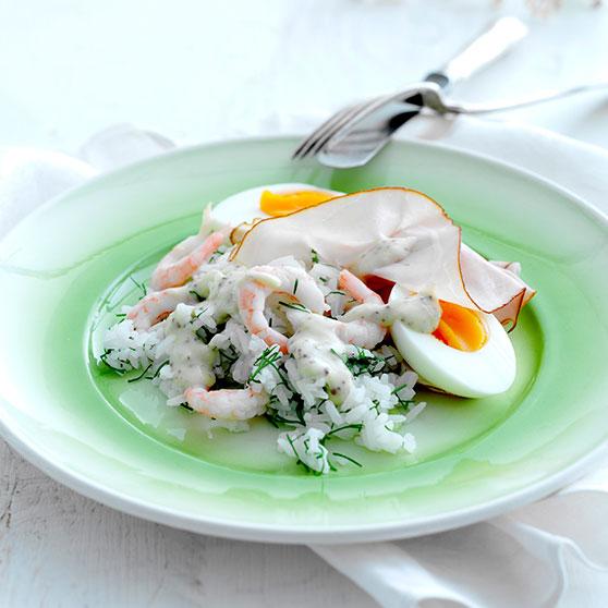 Ris med egg og skinke