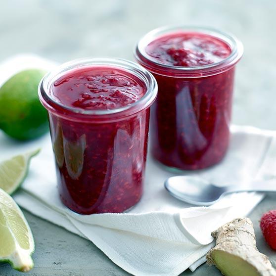 Bringebærsyltetøy med ingefær og lime